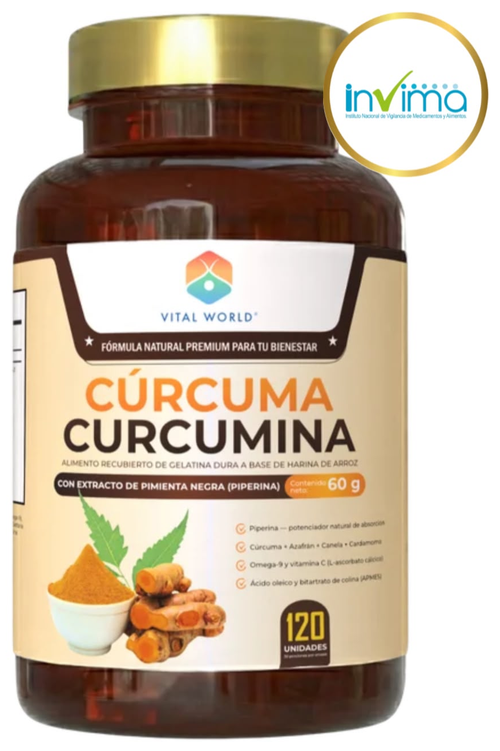 Cúrcuma Curcumina - frasco real 120 unidades, Registro INVIMA