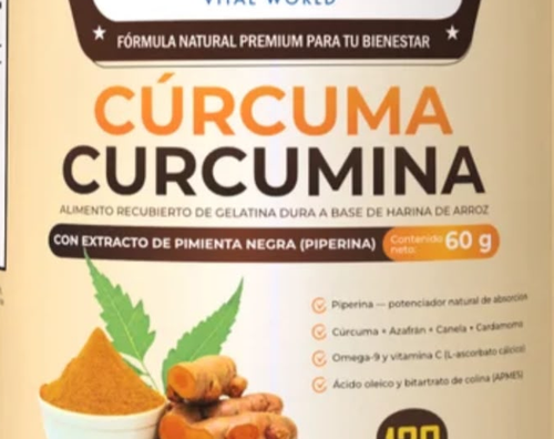 Cúrcuma Curcumina - etiqueta real con ingredientes y Registro INVIMA